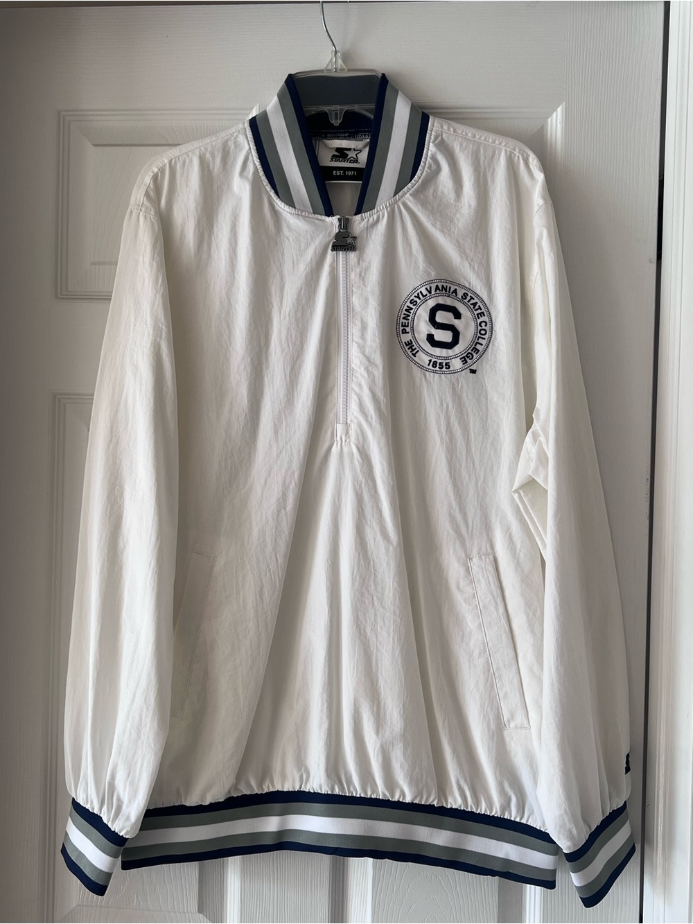 STARTER White Half-Zip Jacket with Navy Trim